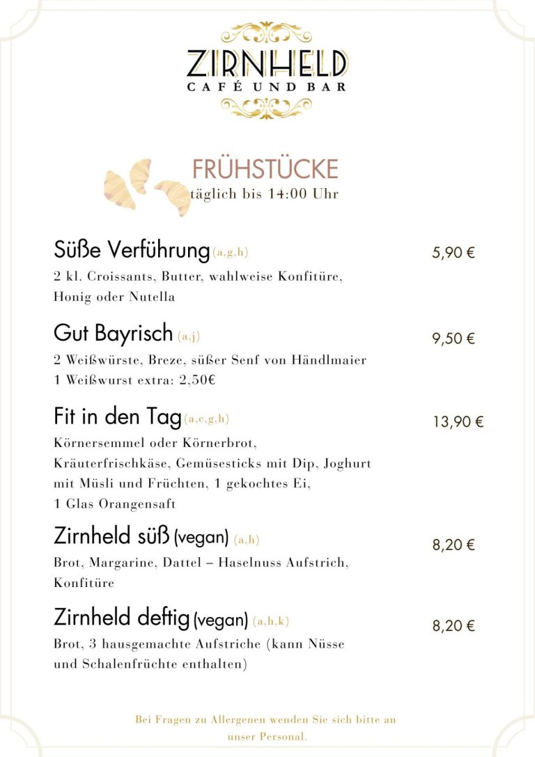 Karte Frühstück, als PDF herunterladbar