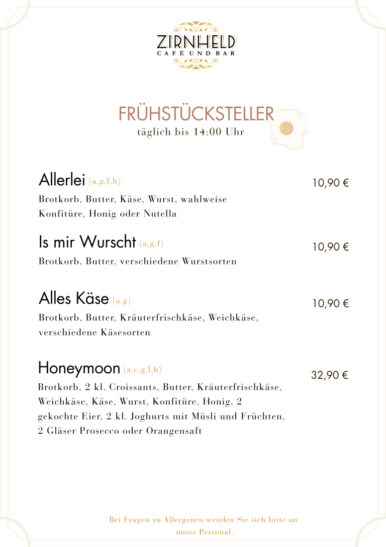 Karte Frühstück, als PDF herunterladbar