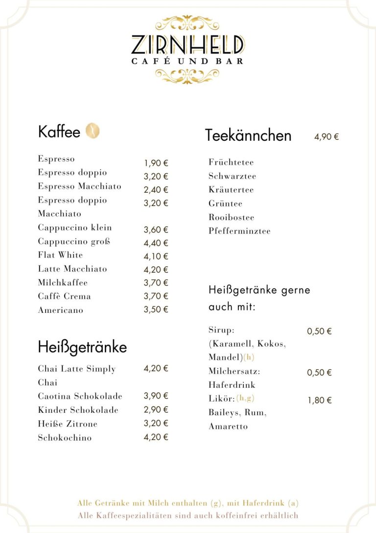 Karte Getränke, als PDF herunterladbar