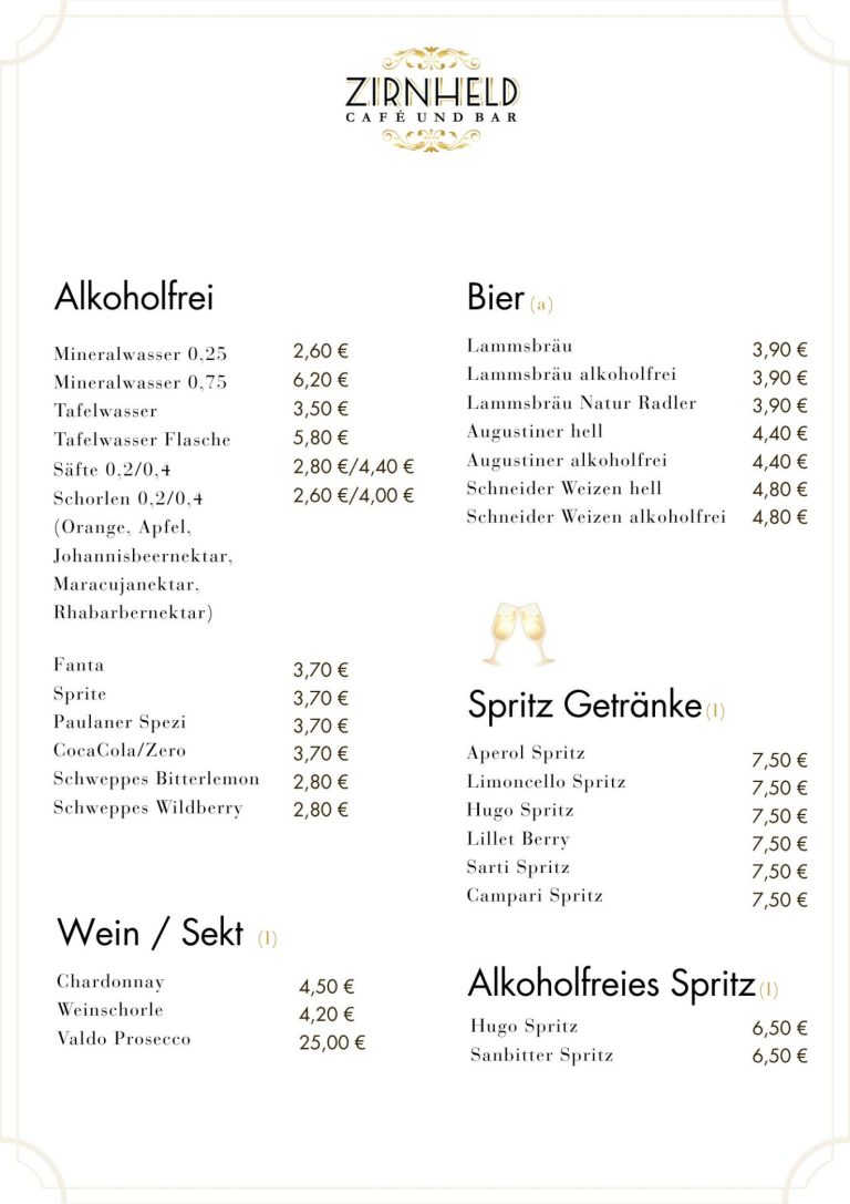 Karte Getränke, als PDF herunterladbar