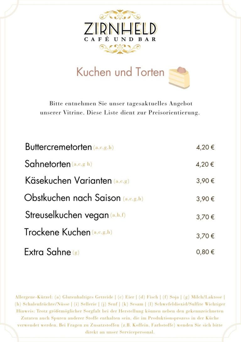 Karte Kuchen/ Torten, als PDF herunterladbar